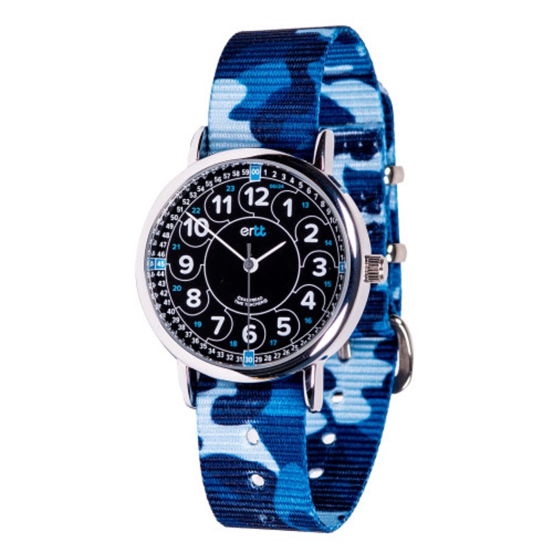 "EasyRead 12/24 Hour Time Teacher Watch - Blue Camo Strap with Black Face"