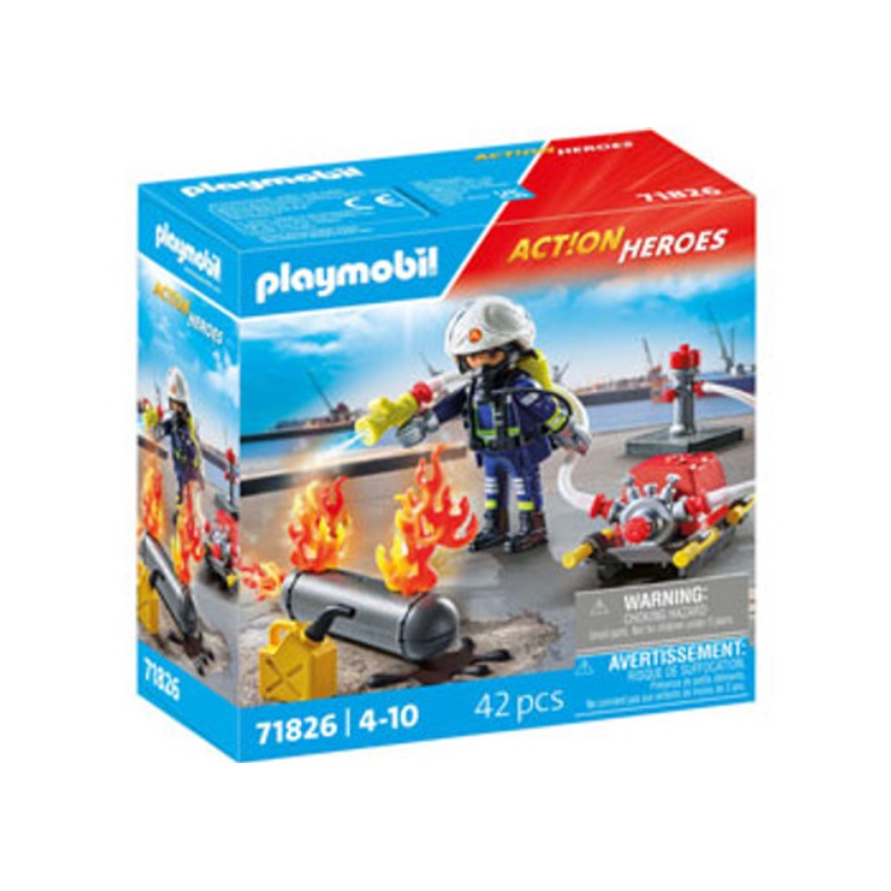 "Playmobil - Action Heroes - Firefighter with Water Pump 71826"