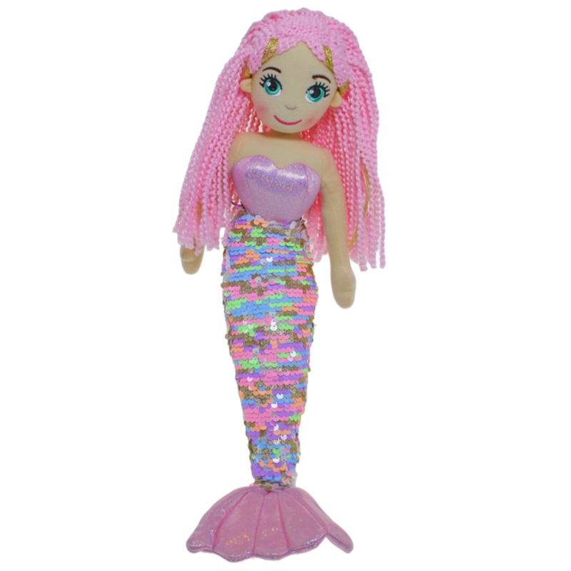 "Cotton Candy - 45cm PEARL Pink/Gold/Rainbow Flip Sequinned Tail Mermaid"