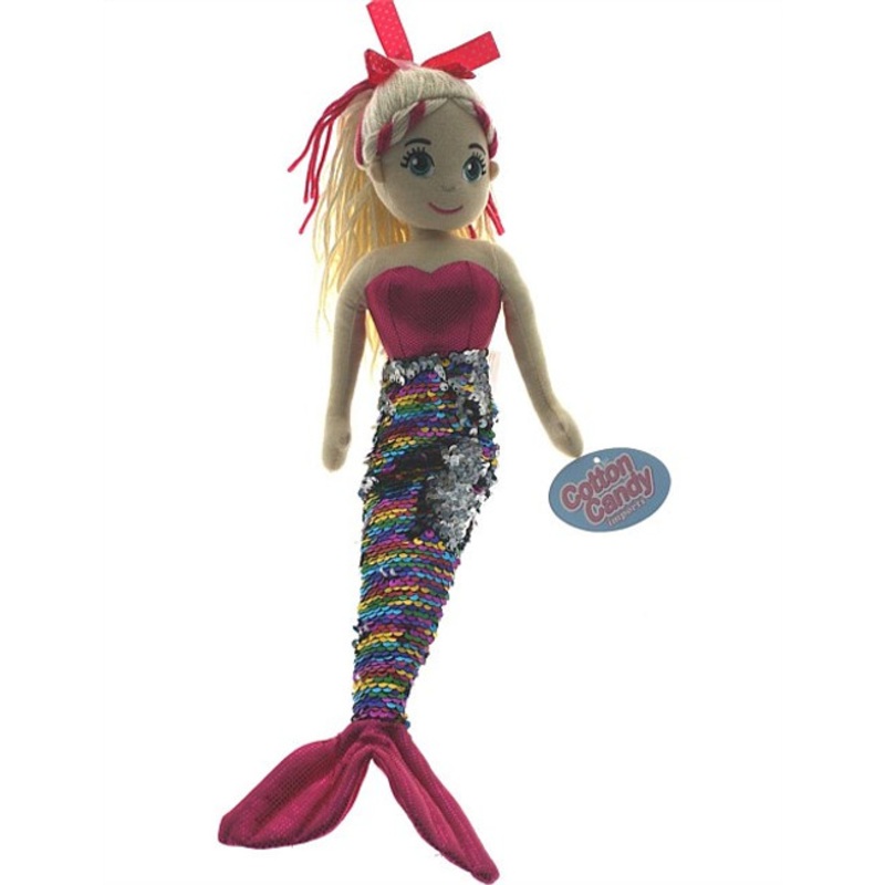 "Cotton Candy - 45cm Isla Pink Rainbow Flip Sequined Tail Mermaid"