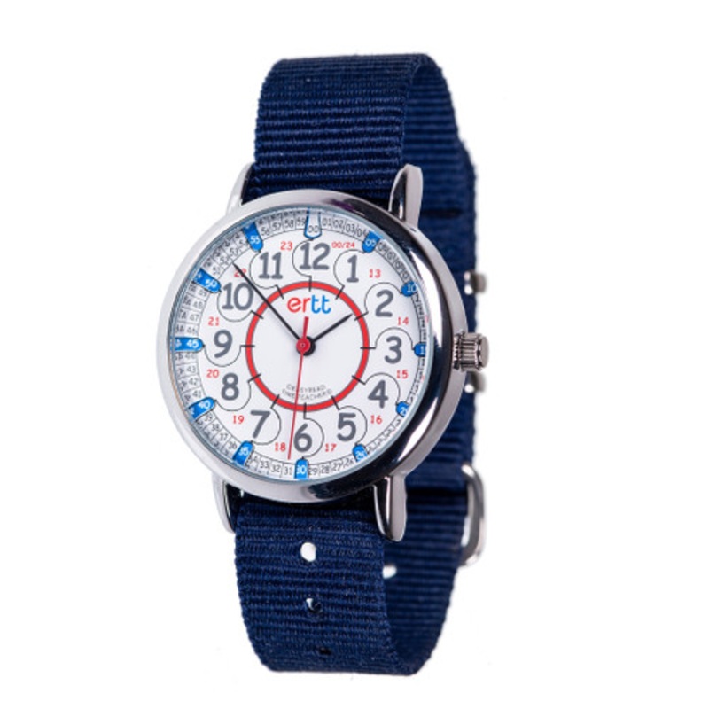 "EasyRead Time Teacher 12/24 Hour Watch -  Red/Blue Face with Navy Strap"