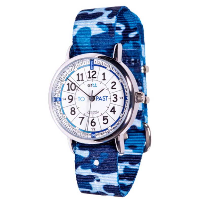 "EasyRead  Past & To Time Teacher Watch -  Blue Camo Strap with White Face"