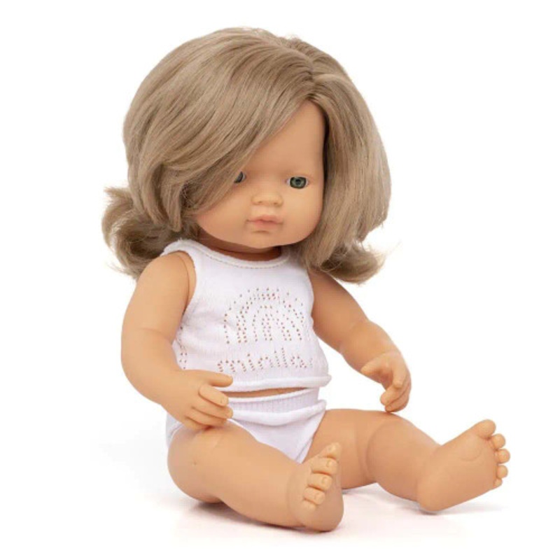 "Miniland Doll 38cm - Caucasian Dark Blonde Girl Baby Doll"