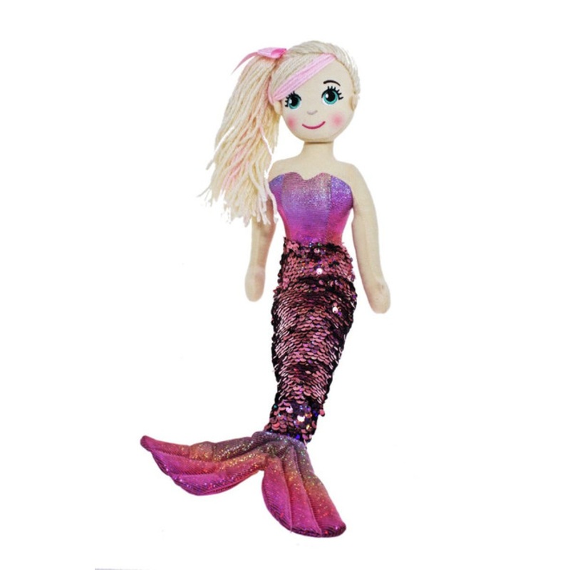 "Cotton Candy - 45cm SHUI Peach Pink Flip Sequinned Tail Mermaid"