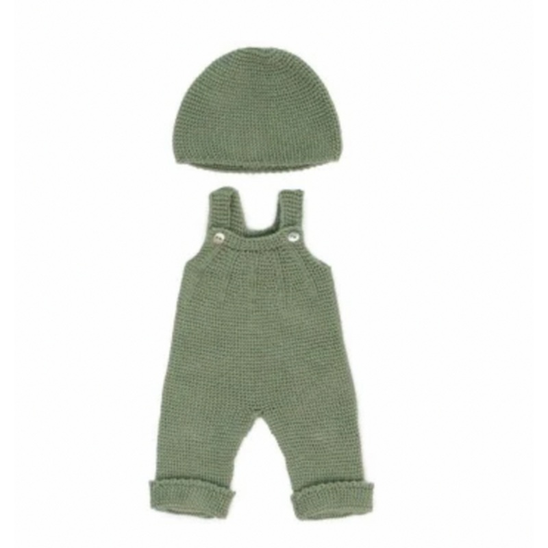 "Miniland Clothing 38cm - Eco Knitted Overalls & Beanie"