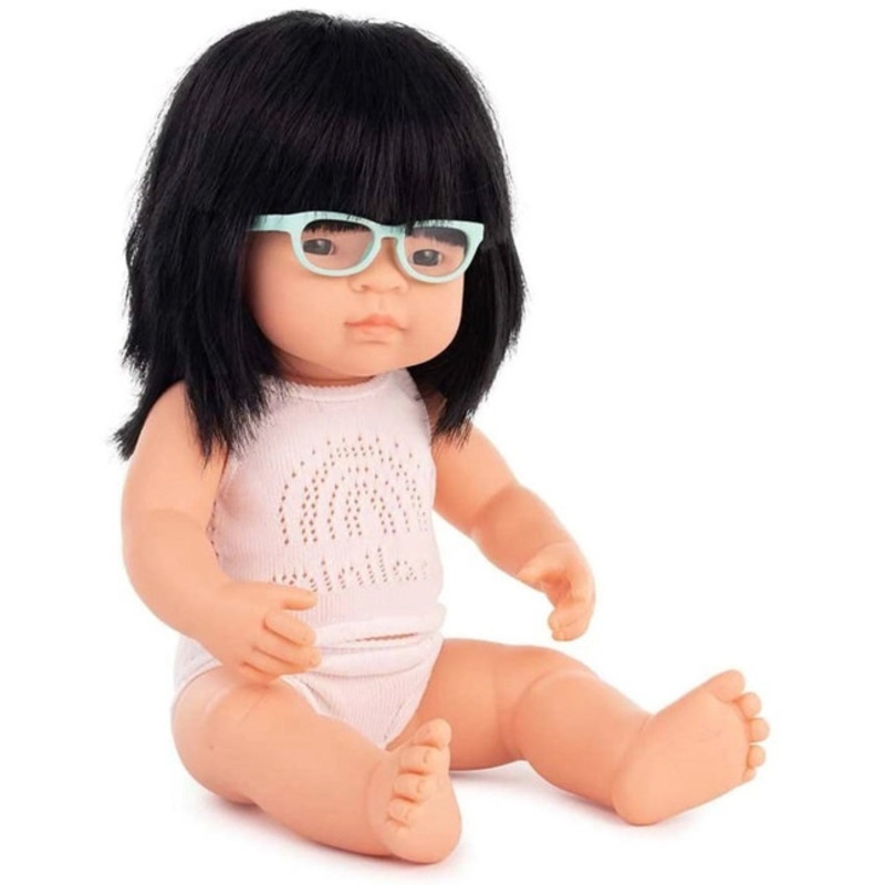 "Miniland Doll 38cm - Asian Girl with Glasses Baby Doll"