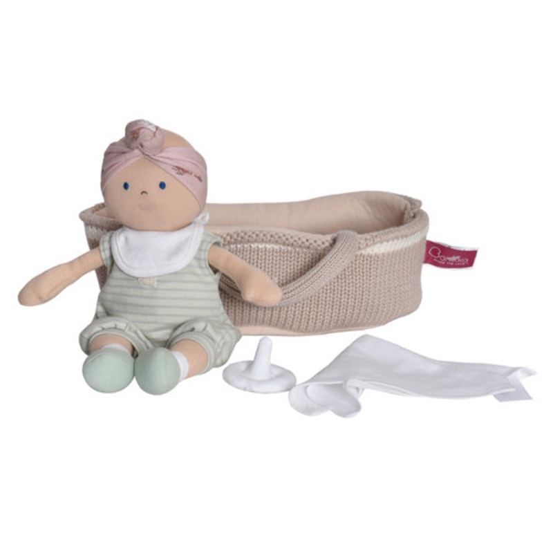 "Bonikka - Green Outfit Baby Doll with Knitted Carry Cot"