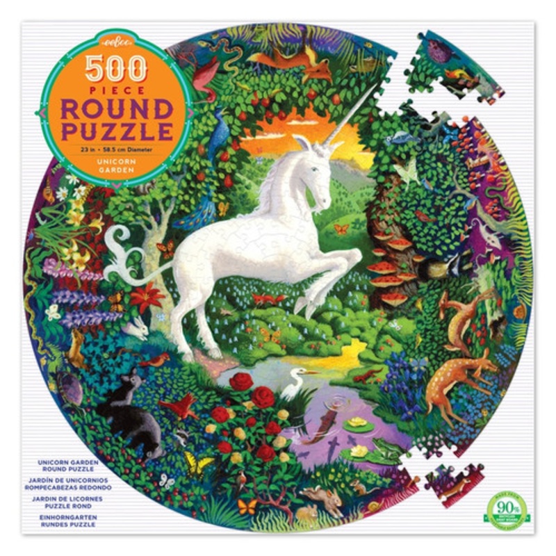 "eeBoo 500pc Round Puzzle - Unicorn Garden"