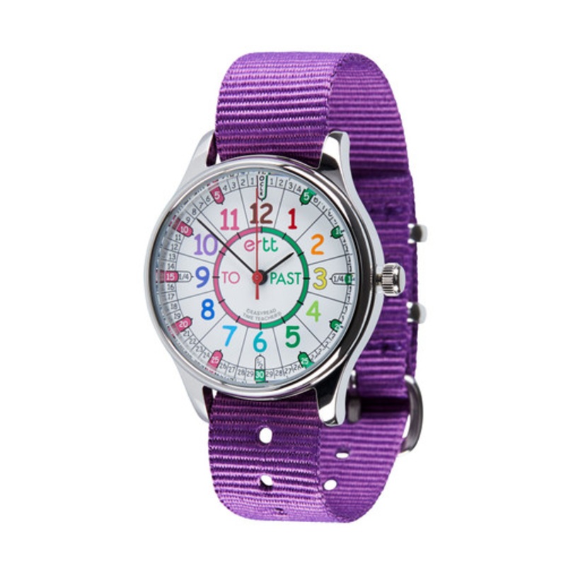 "EasyRead Time Teacher Past & To Watch - Rainbow Face with Purple Strap WATERPROOF"