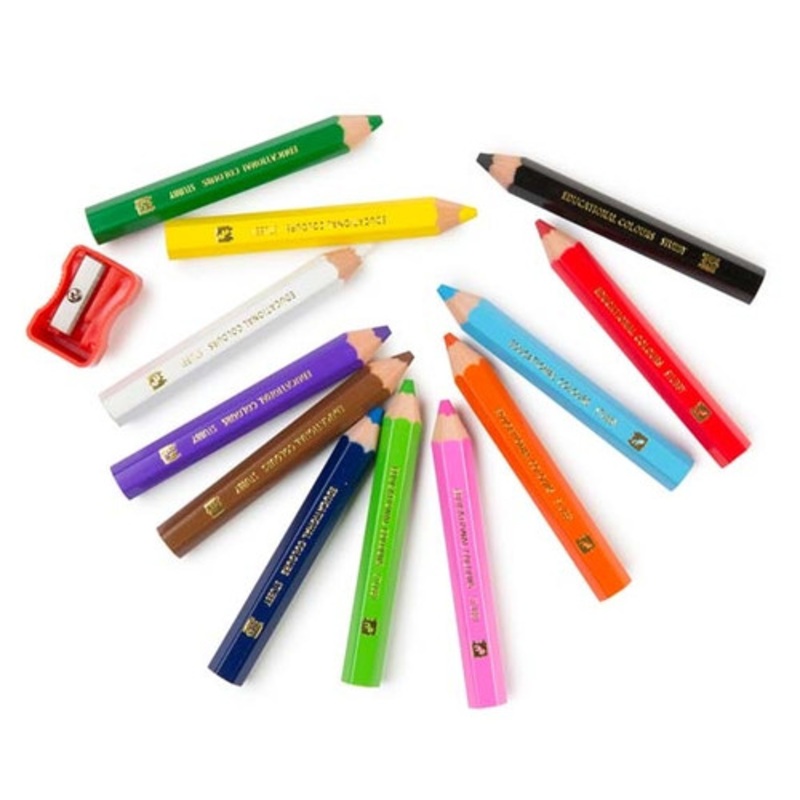 "Educational Colours - Stubby Washable Colouring Pencil (12 pack) & Sharpener"