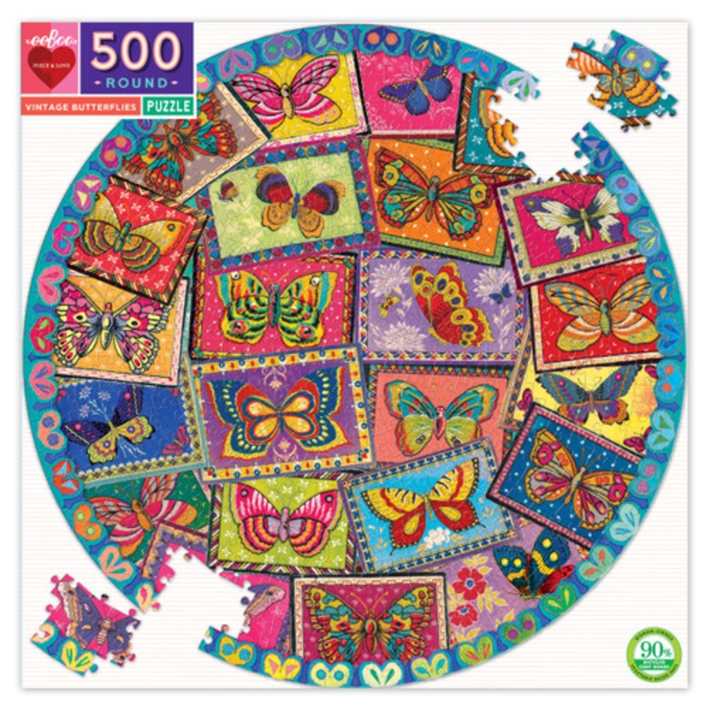 "eeBoo 500pc Round Puzzle - Vintage Butterflies"