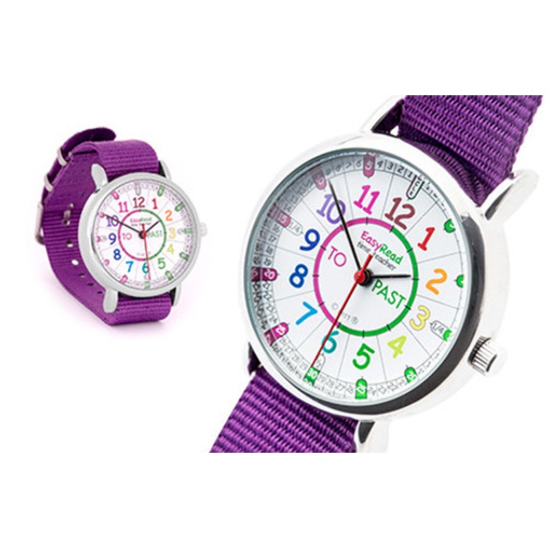 "EasyRead Time Teacher Past & To Watch - Rainbow Face with Purple Strap"