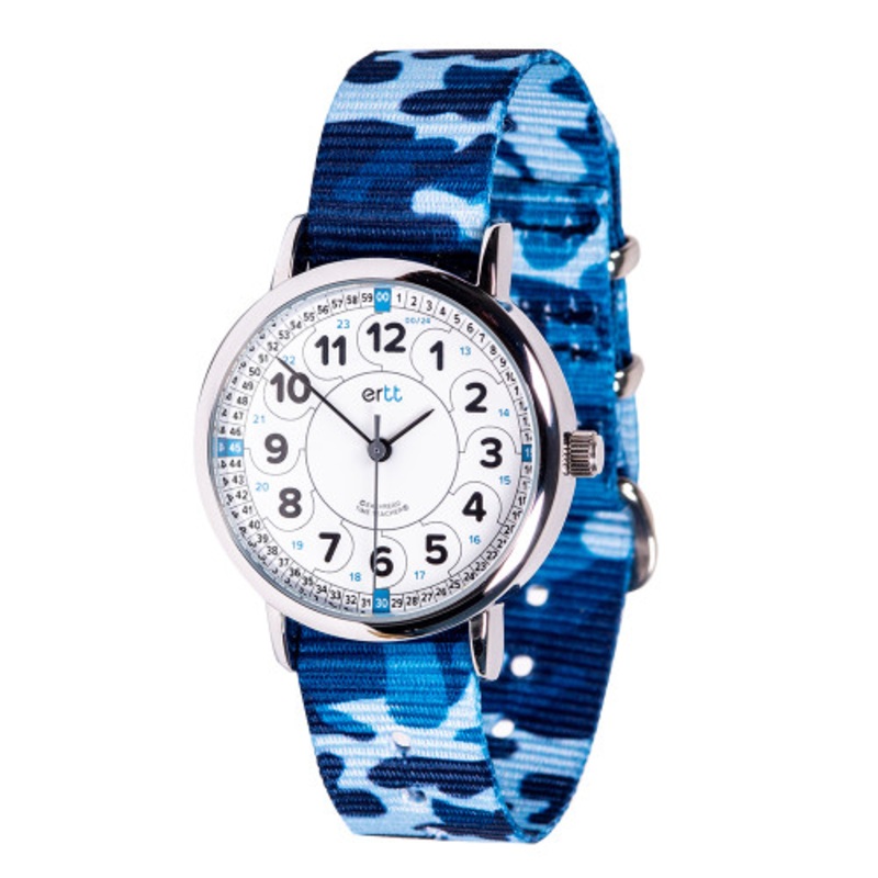 "EasyRead 12/24 Hour Time Teacher Watch - Blue Camo Strap with White Face"