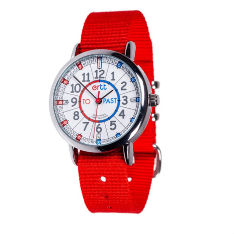 "EasyRead Time Teacher Past & To Watch -  Red & Blue Face with Red Strap"