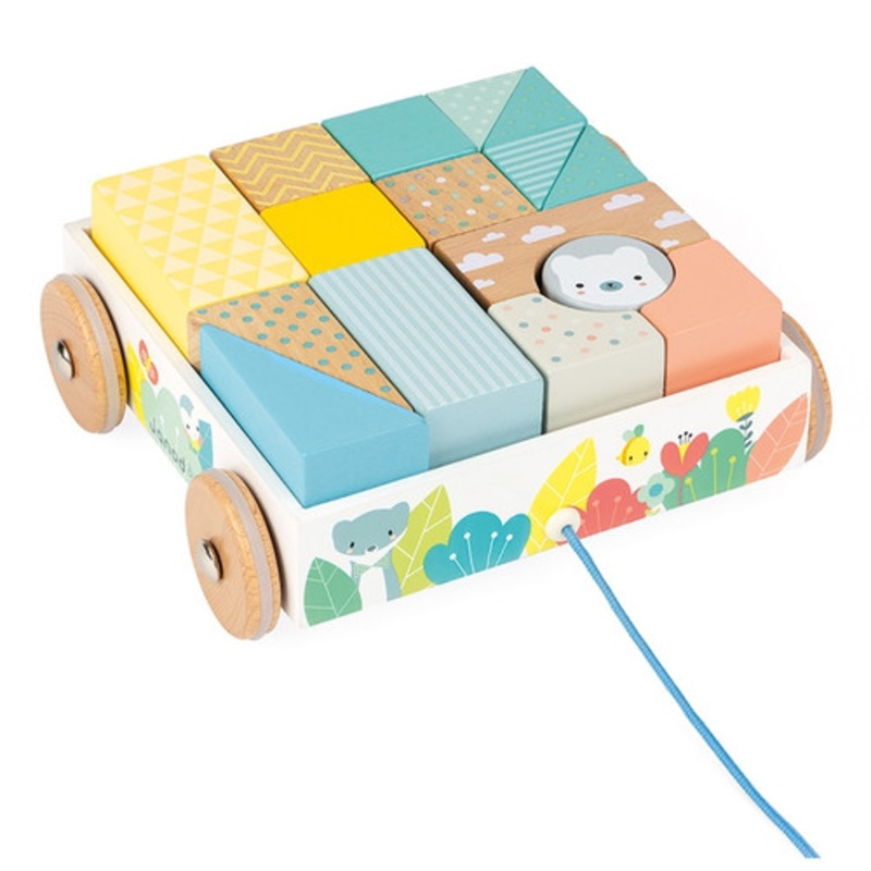 "Janod - Pure Pull Along Blocks Cart"